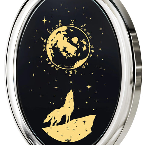 I Love You to the Moon and Back Necklace Wolf Pendant 24k Gold Inscribed on Onyx